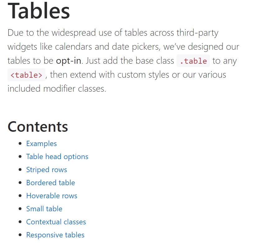 Bootstrap tables  approved documentation