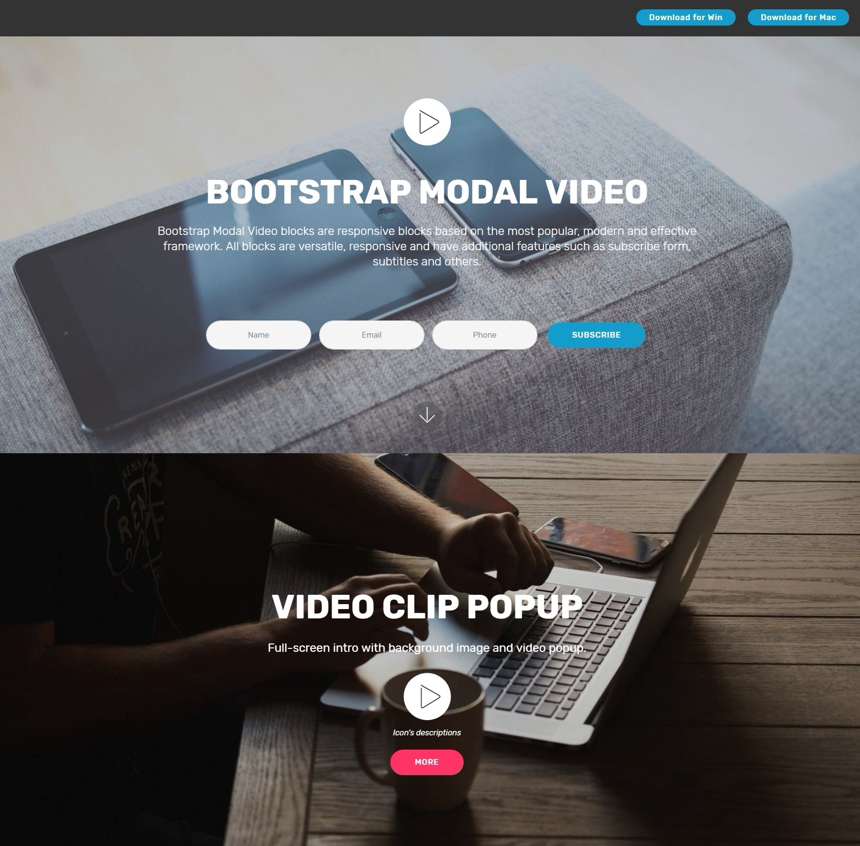 Creative and Beautiful HTML5 Bootstrap Modal Video Backgrounds and Collapse  Menu Demos