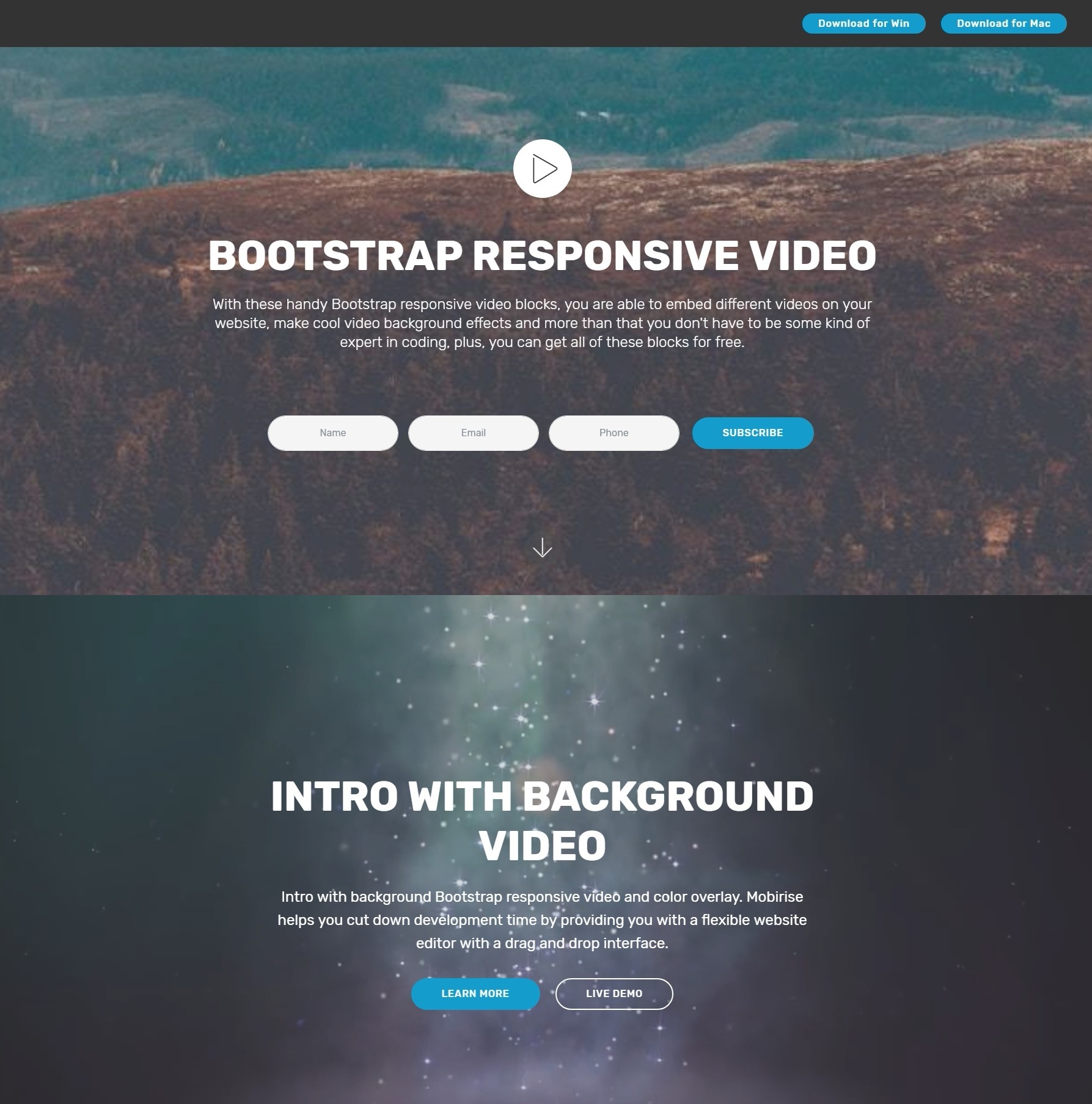 Creative and Beautiful HTML5 Bootstrap Modal Video Backgrounds and Collapse  Menu Demos