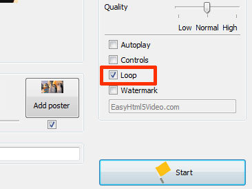 Set the 'Loop' option in an EasyHTML5Video application to make a looping video