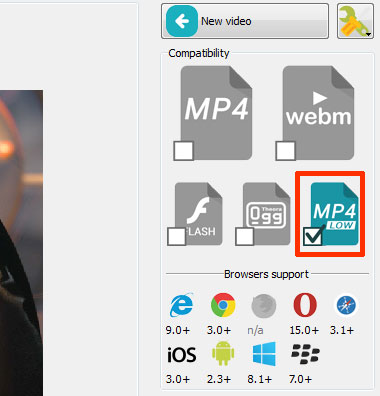 Choose Mp4 low video format in EasyHTML5Video application and your video will support mobile devices